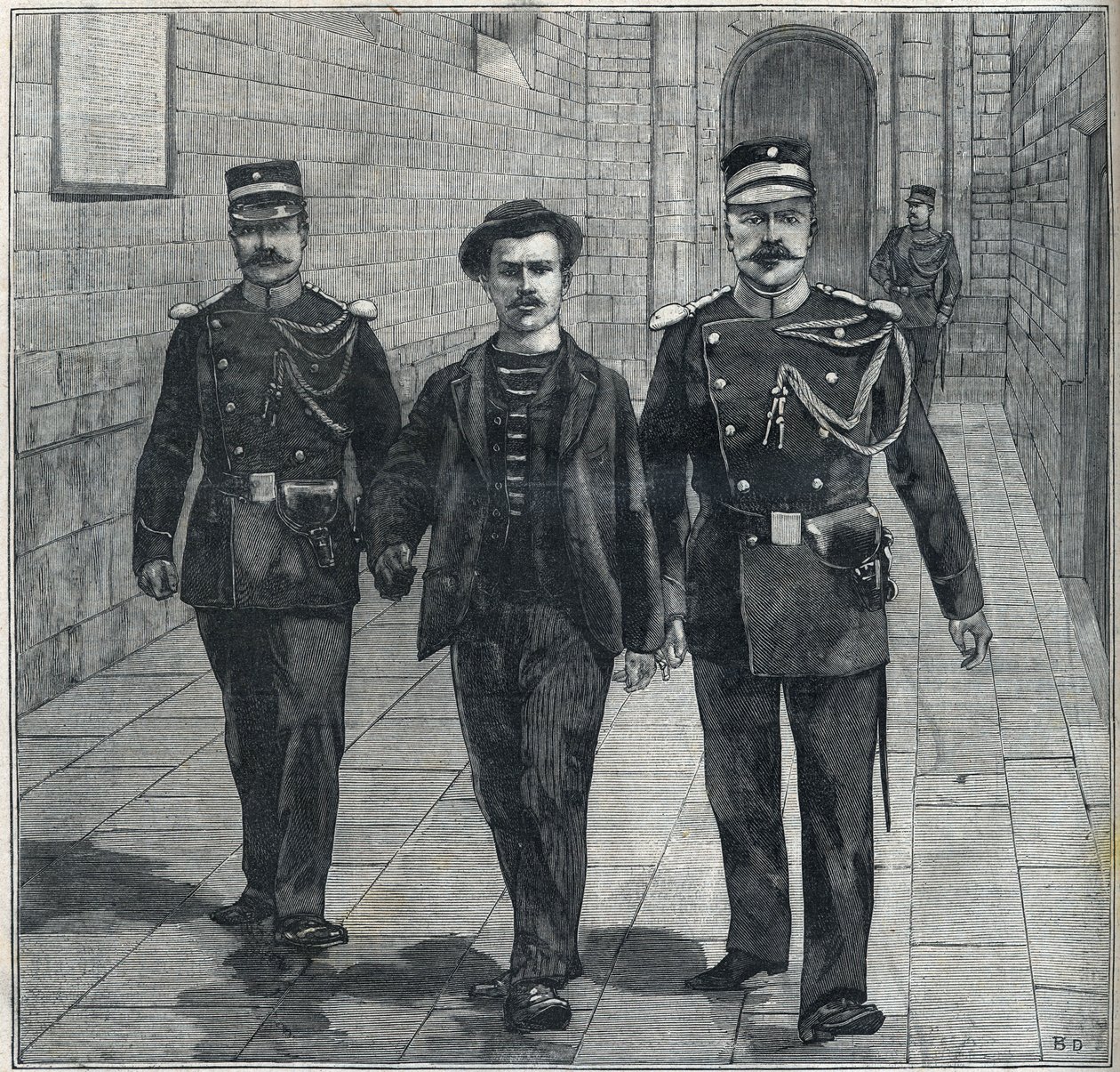 El anarquista italiano Luigi Luccheni (Lucheni) asesino de la emperatriz Isabel de Austria (Sissi) llevado al Tribunal de Justicia en 1898. de Unknown artist