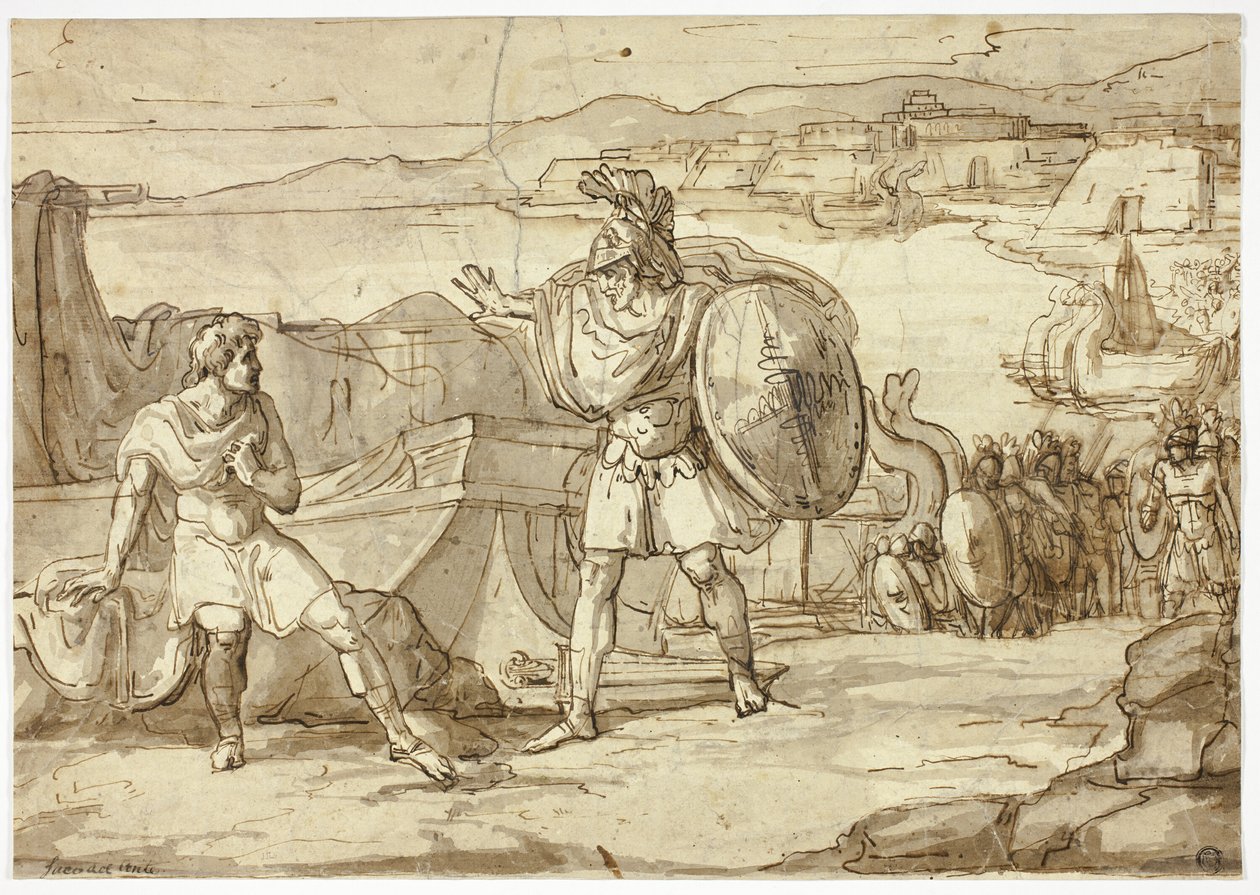 Escena de la Ilíada: Enfrentamiento de dos guerreros de Unknown Italian