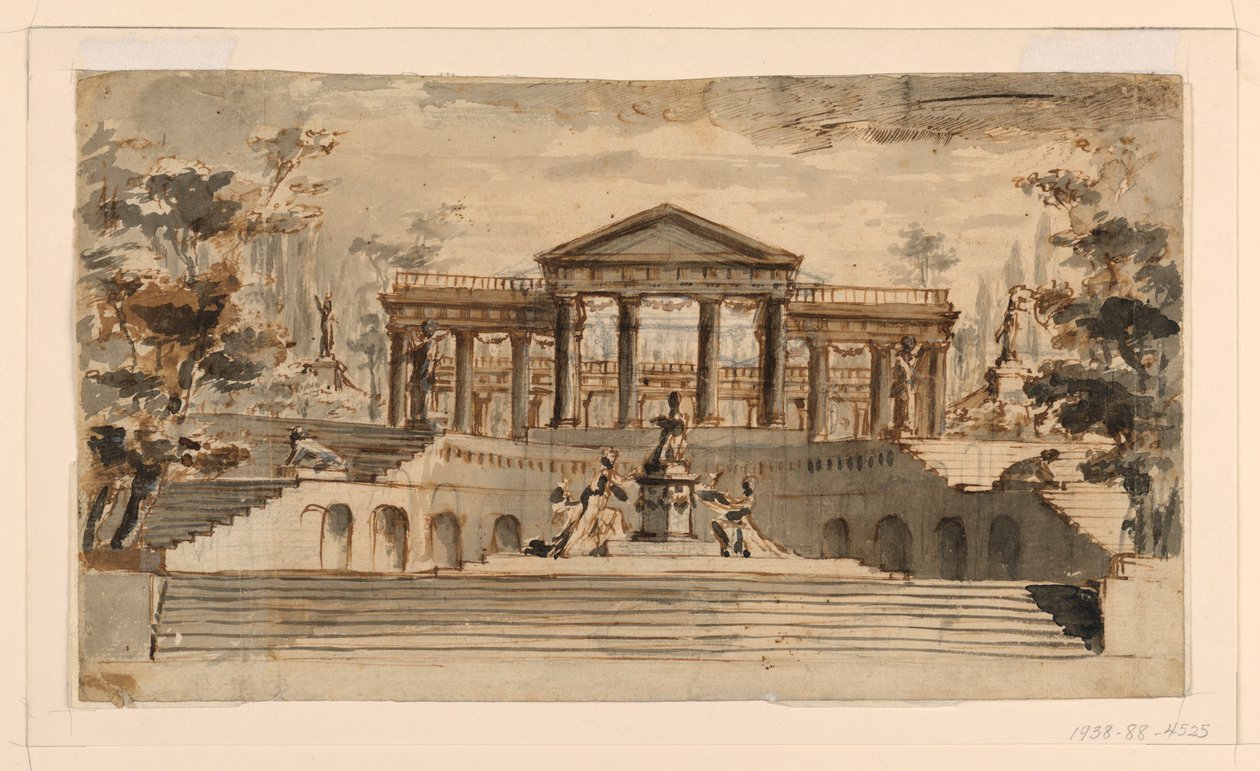 Diseño Escénico: Templo Abierto en un Jardín de Unknown, Italian