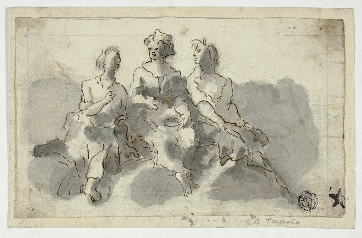 Tres figuras sentadas (anverso); Hombre sentado de perfil (reverso) de Unknown Italian