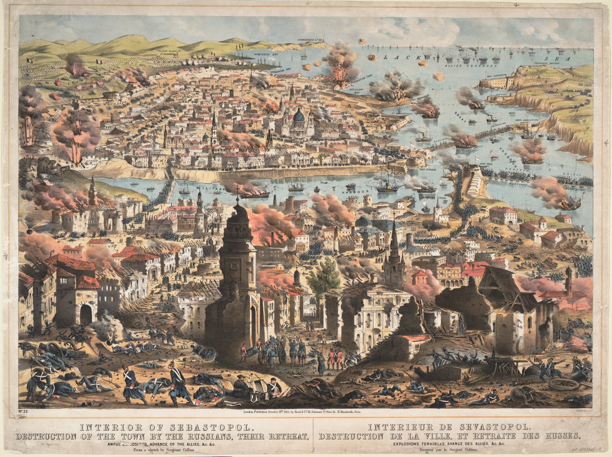 Interior de Sebastopol, destrucción de la ciudad por los rusos, su retirada, 1855 de Unknown artillery officer
