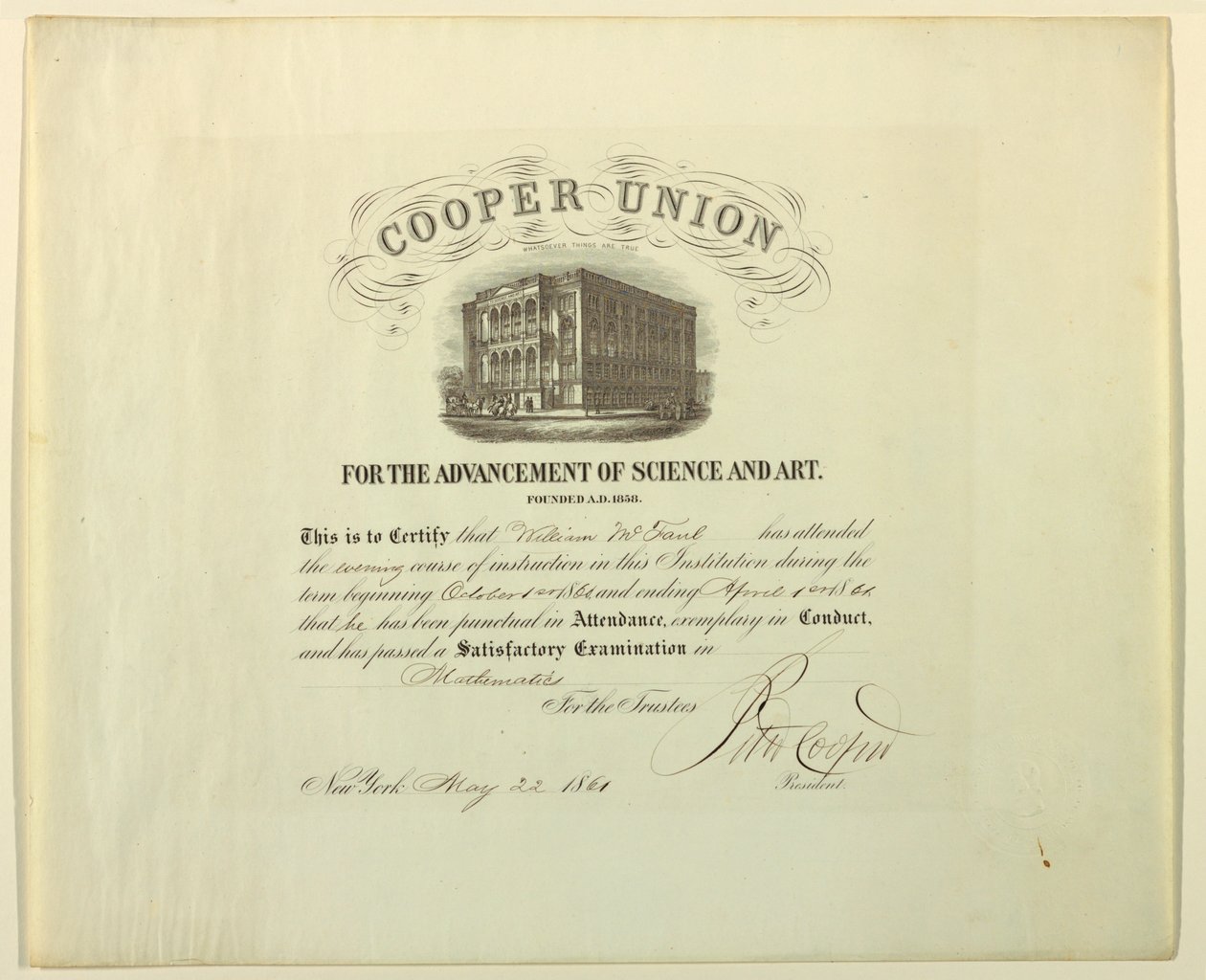 Certificado (FRANCE amp; U.S.A.), 22 de mayo de 1861 de Unknown artistUnknown artist
