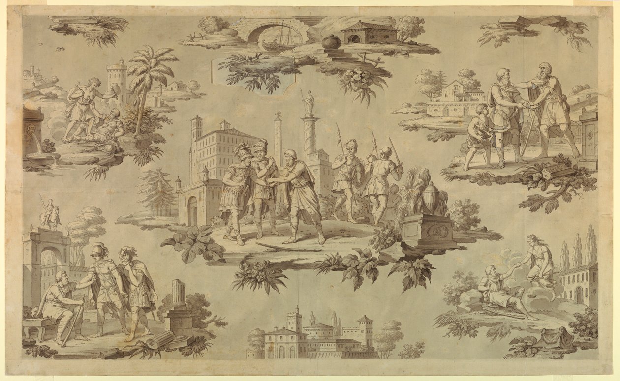 Dibujo, Caricatura para estampación de algodón: La vida de Belisaire [La Vie de Bélisaire], ca. 1820 de Unknown artistUnknown artist