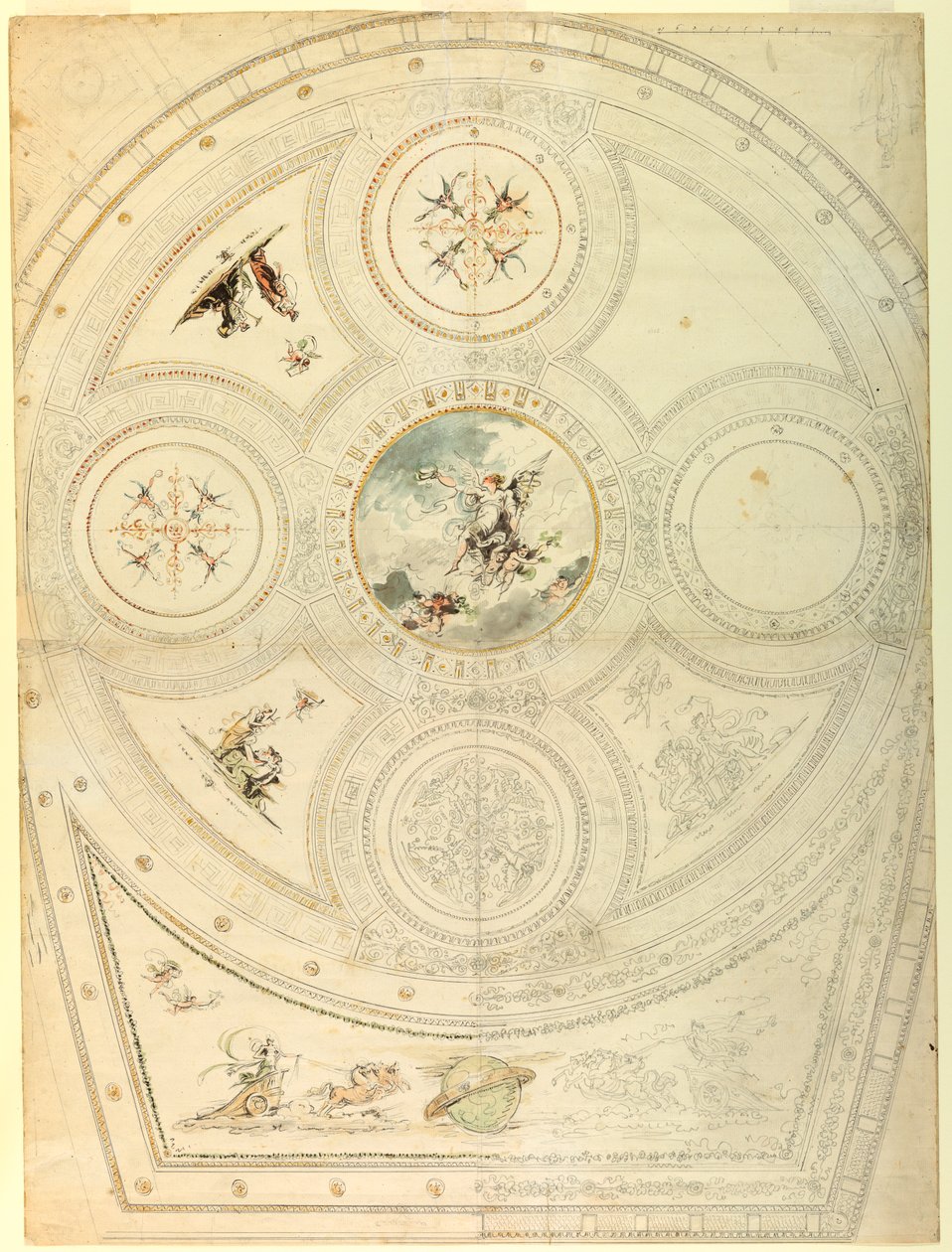 Dibujo, Decoración del techo, Teatro Valle, Roma, 1821 de Unknown artistUnknown artist