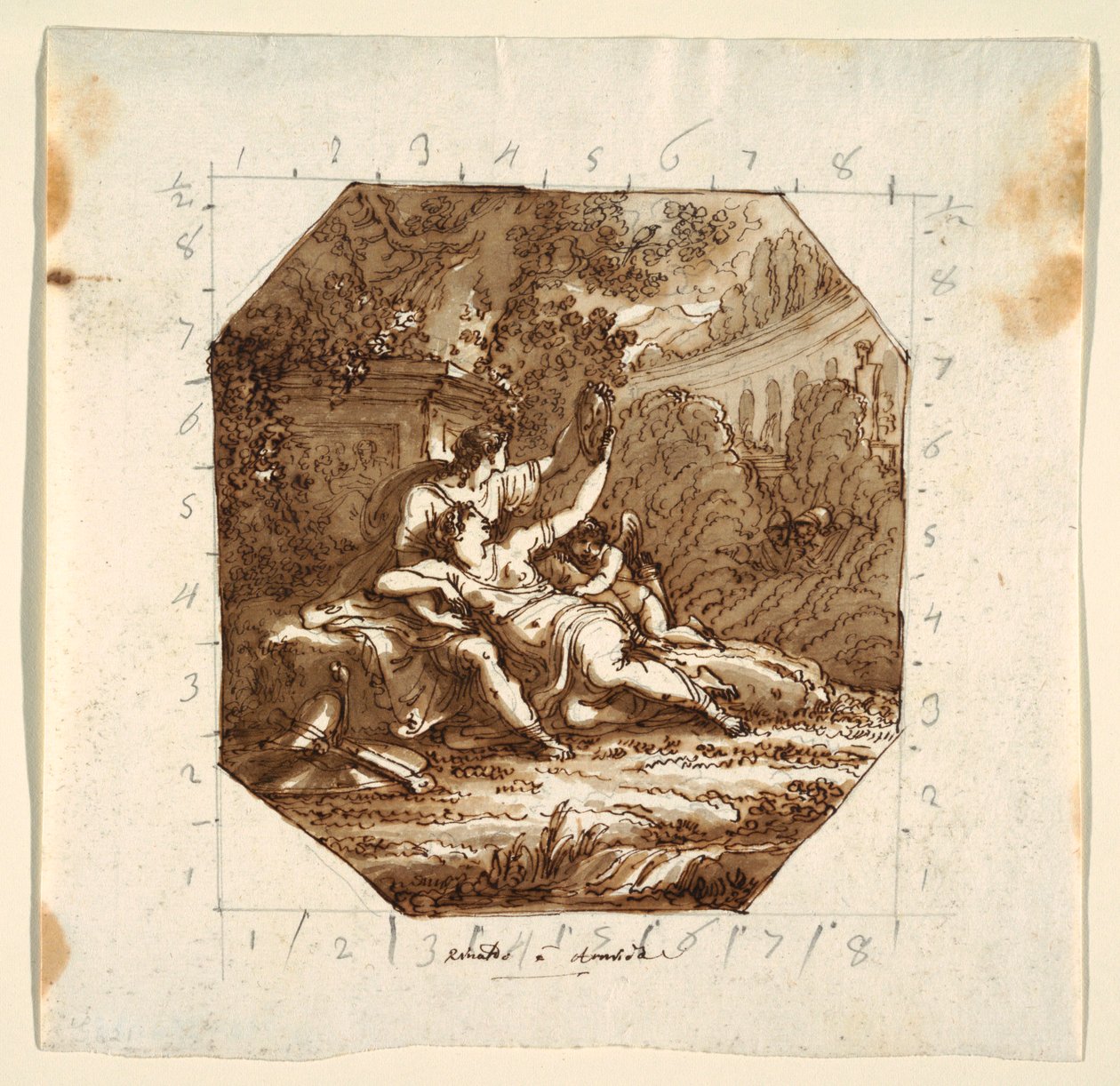 Dibujo, Diseño del techo con Rinaldo y Armida, Palacio Milzetti, Faenza, 1804-05 de Unknown artistUnknown artist