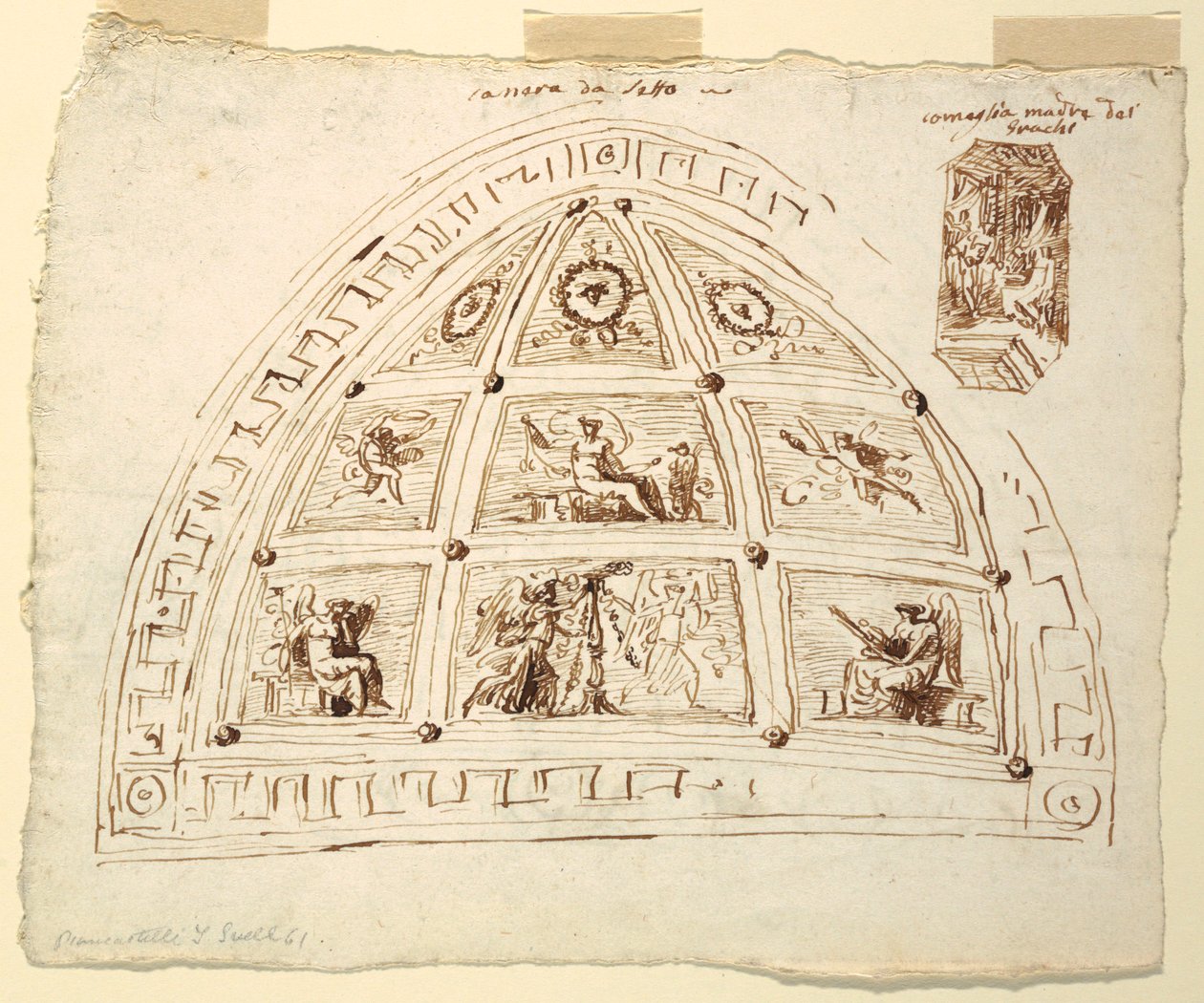 Dibujo, Decoración de la bóveda del techo, Dormitorio, Sala Cornelia de Palazzo Cavina, Faenza, 1816 de Unknown artistUnknown artist