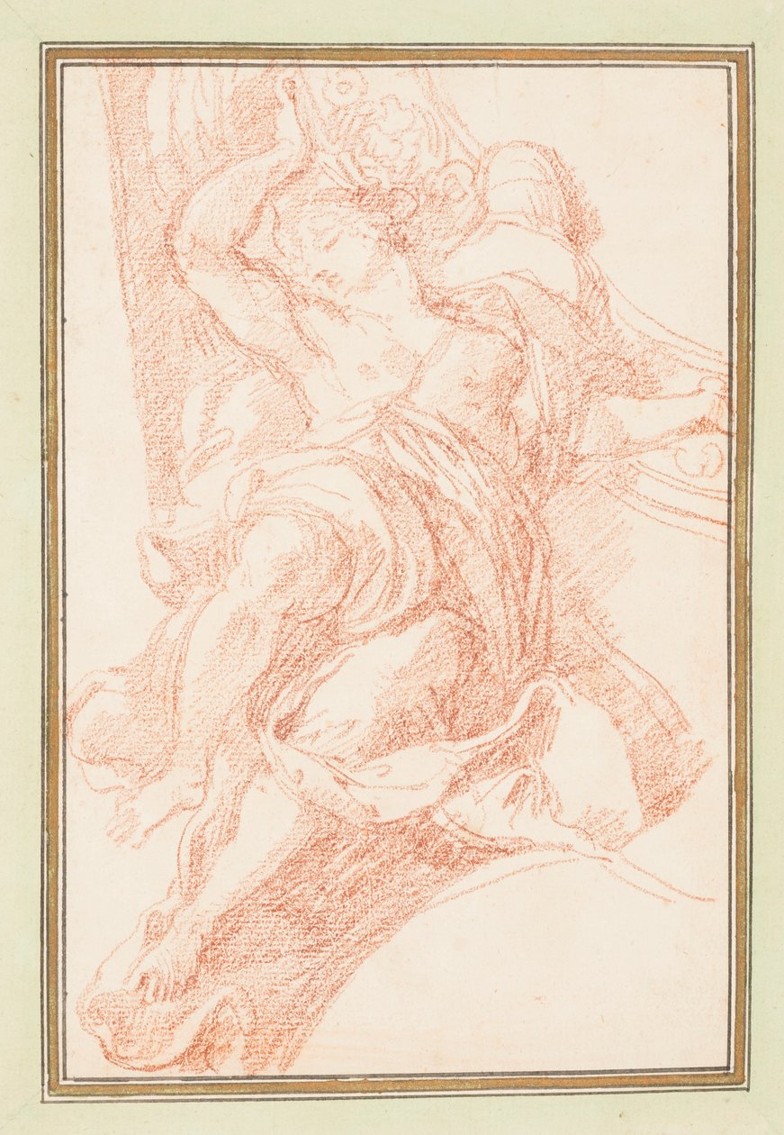 Dibujo, detalle de figura en el techo y motivo decorativo, hacia 1759-70 de Unknown artistUnknown artist
