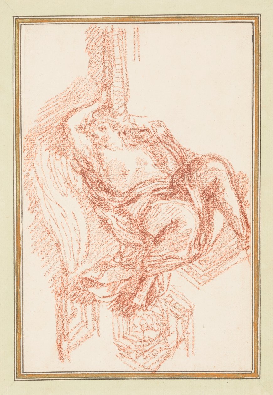 Dibujo, Detalle de techo con figura masculina alada, ca. 1759-70 de Unknown artistUnknown artist
