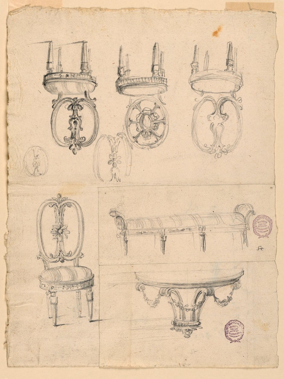 Dibujos, sillas y bocetos arquitectónicos, 1785-1795 de Unknown artistUnknown artist