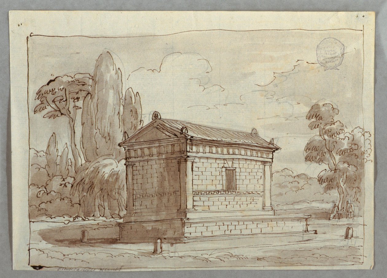 Dibujo, Templo clásico en un paisaje, hacia 1805 de Unknown artistUnknown artist