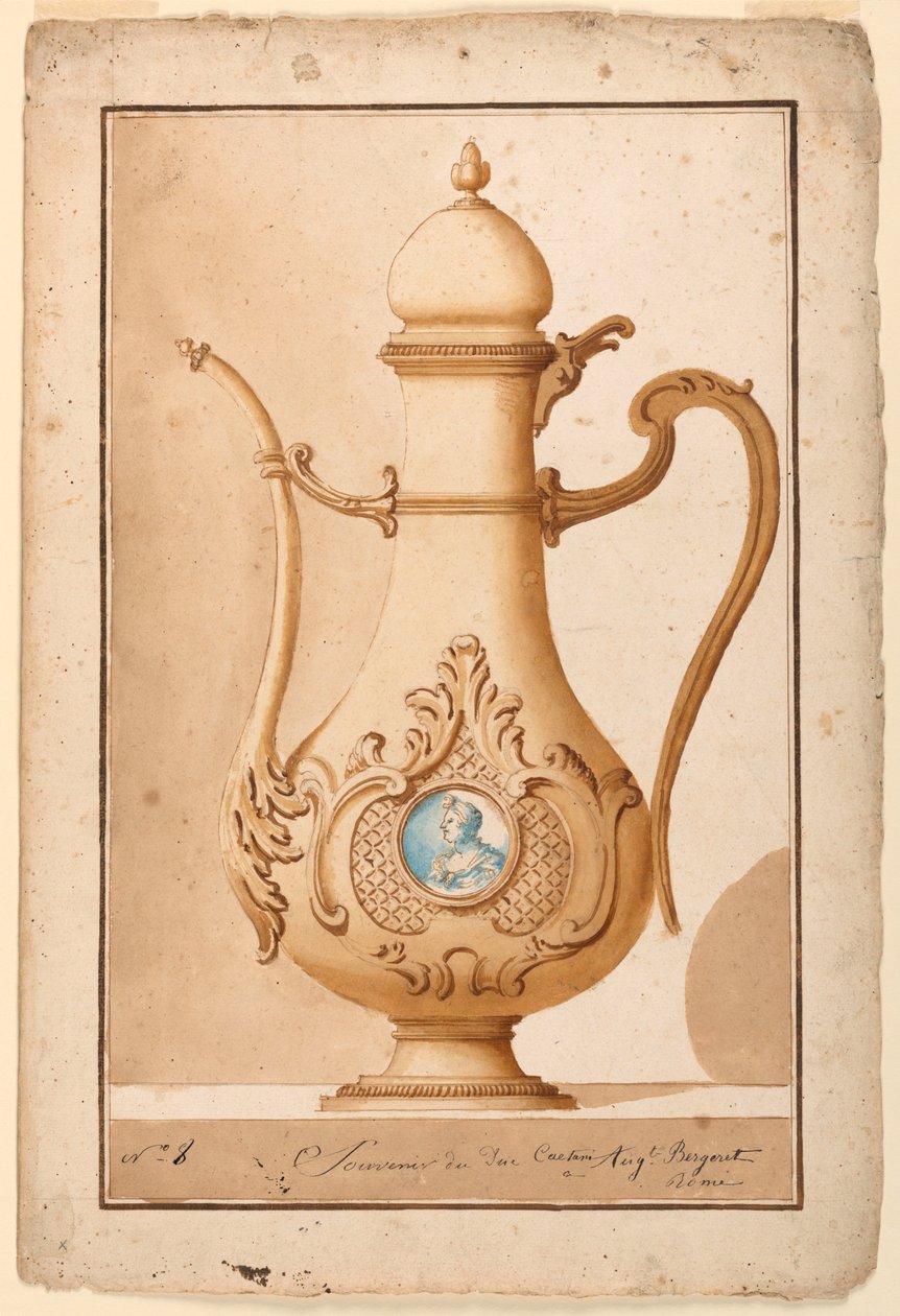 Dibujo, Cafetera con medallón esmaltado, 1700-1725 de Unknown artistUnknown artist