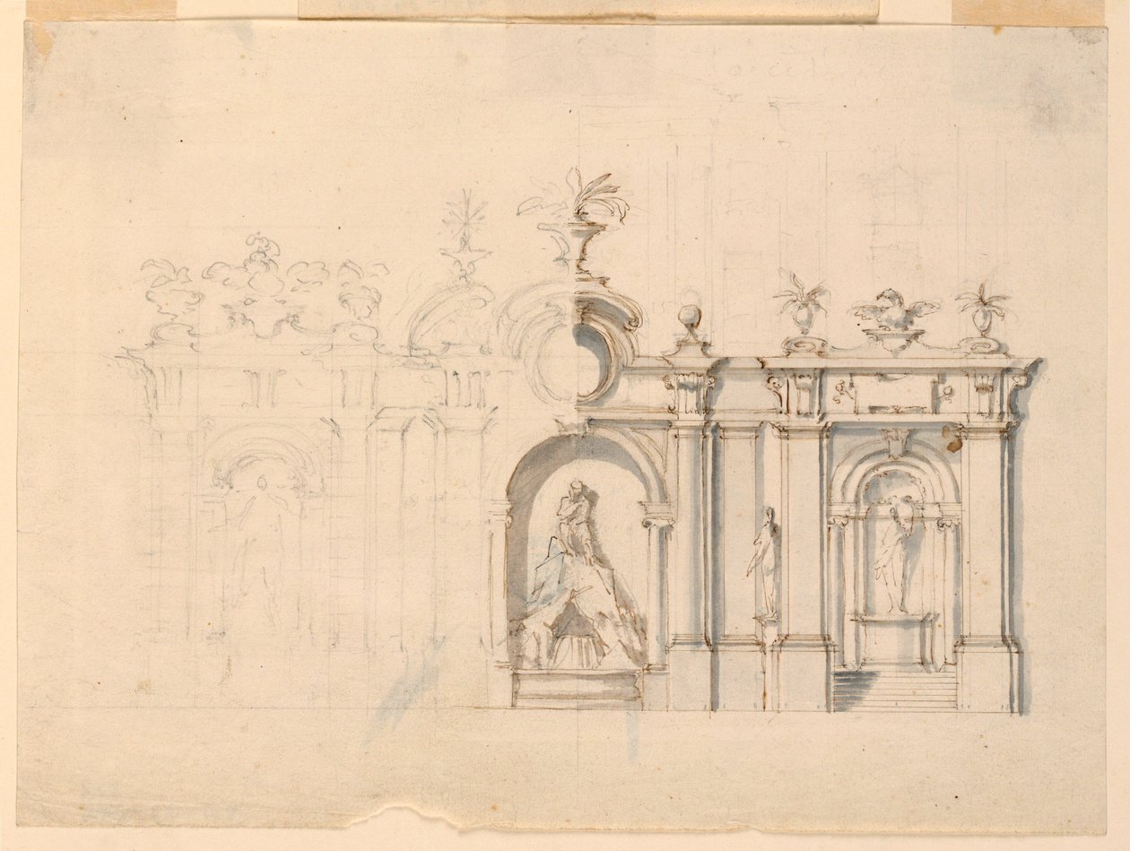 Dibujo, Columnata con fuente, hacia 1770 de Unknown artistUnknown artist