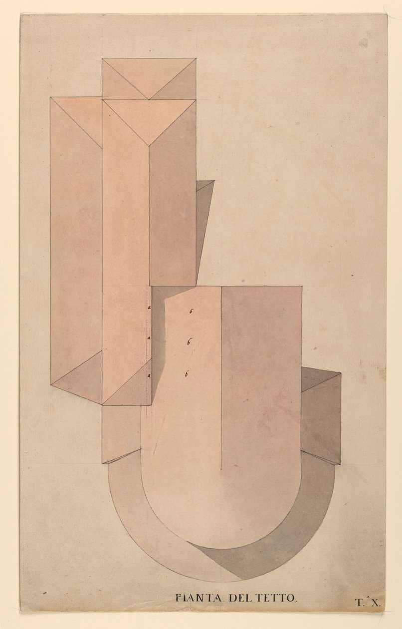 Dibujo, Diseño del concurso para La Fenice, Venecia: Plano del tejado, 1788 de Unknown artistUnknown artist