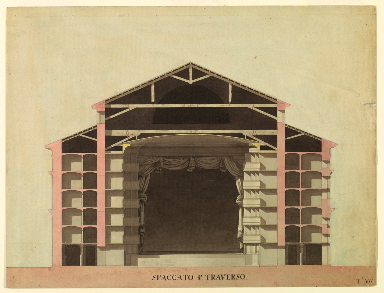 Dibujo, Diseño de concurso para La Fenice, Venecia: Sección transversal, 1788 de Unknown artistUnknown artist