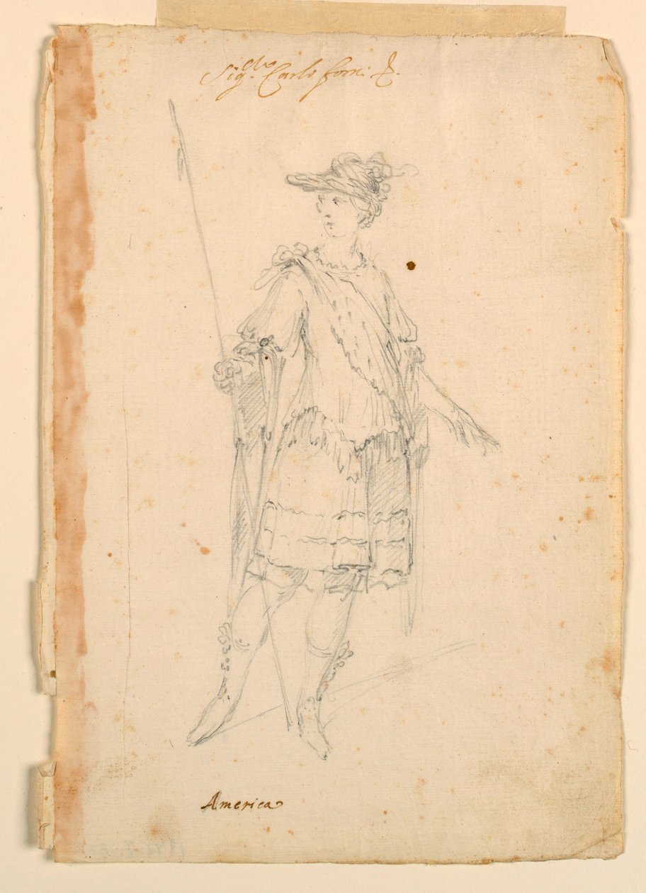 Dibujo, Diseño de vestuario: América para un ballet, ca. 1720 de Unknown artistUnknown artist