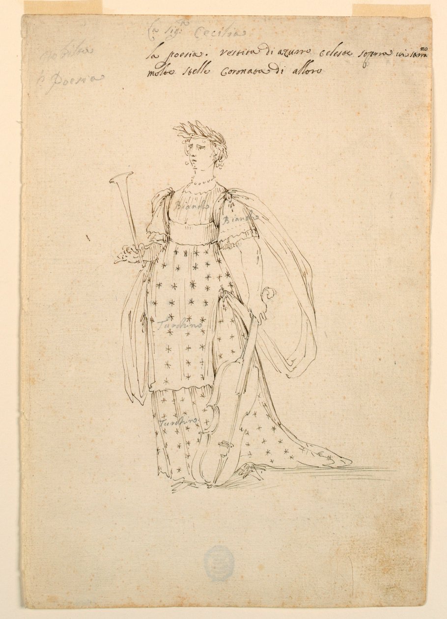 Dibujo, Diseño de vestuario: Poesía para un ballet, hacia 1720 de Unknown artistUnknown artist