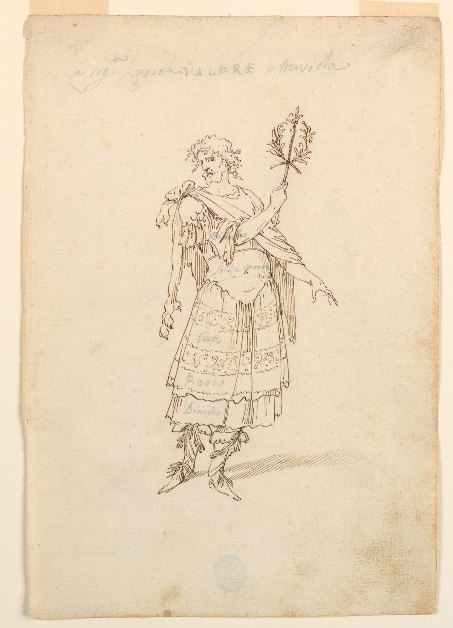Dibujo, Vestuario: Valor y Música para un Ballet, ca. 1720 de Unknown artistUnknown artist