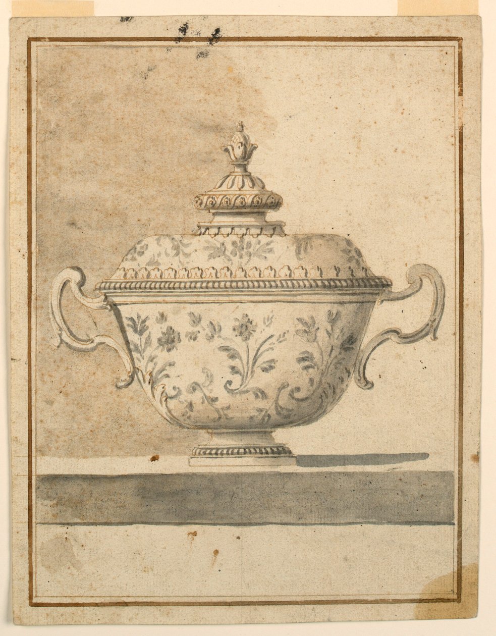 Dibujo, Plato de cerámica cubierto, 1750-90 de Unknown artistUnknown artist