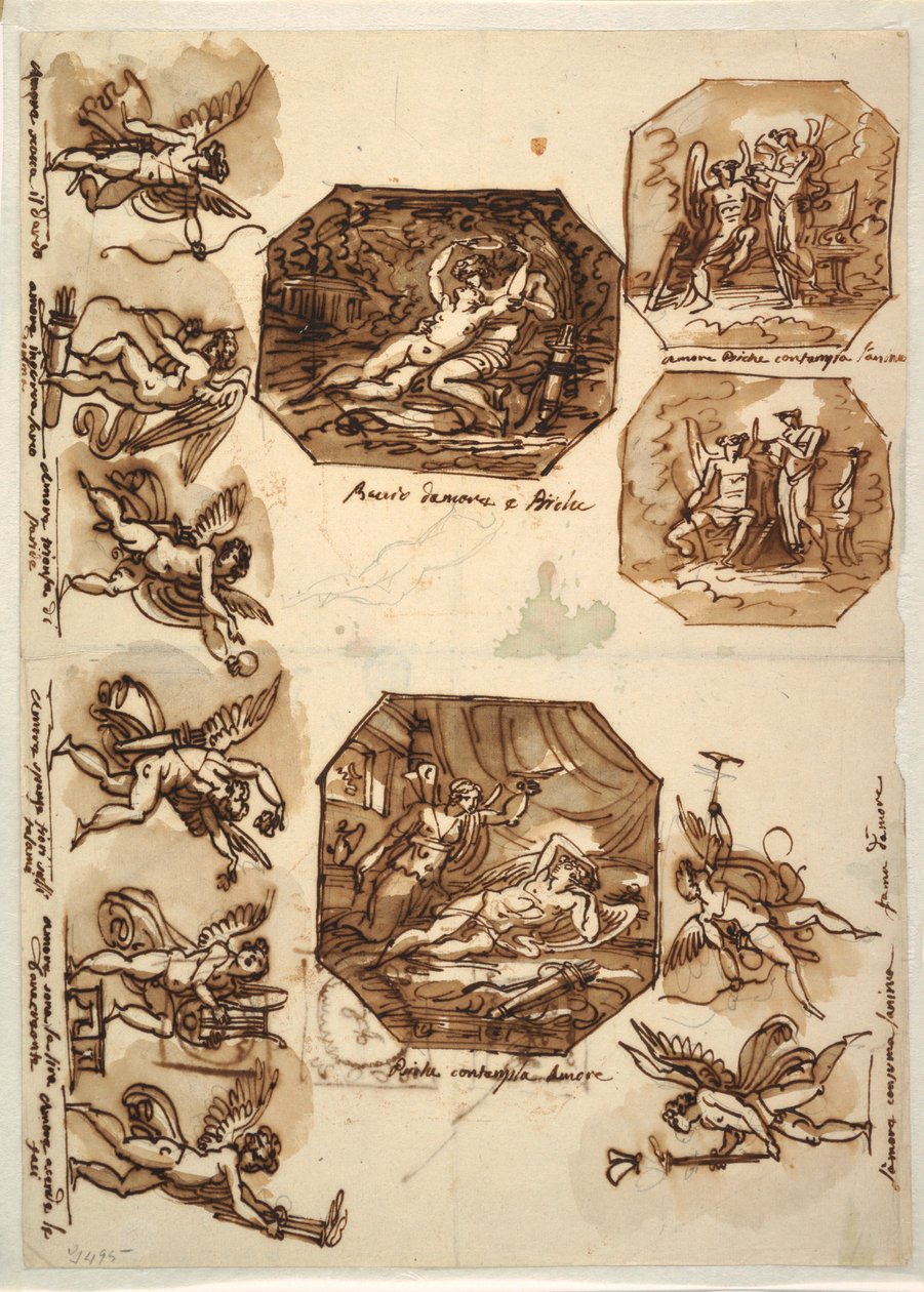 Dibujo, Cupido y Psique: Cuatro octógonos y ocho dibujos de Cupido, 1810-15 de Unknown artistUnknown artist