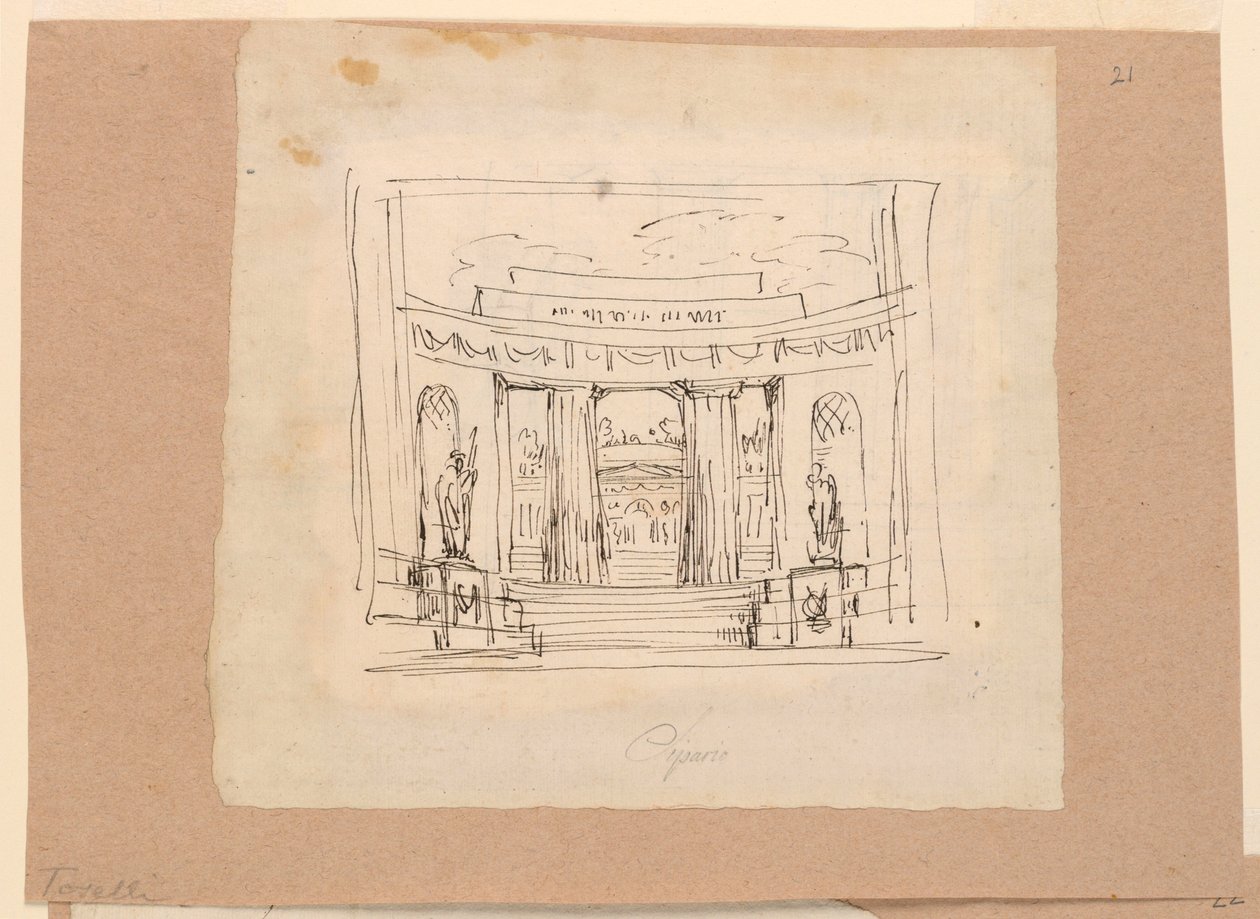 Dibujo, diseño de cortina, puerta curva Arquitectura antigua, principios del siglo XIX de Unknown artistUnknown artist
