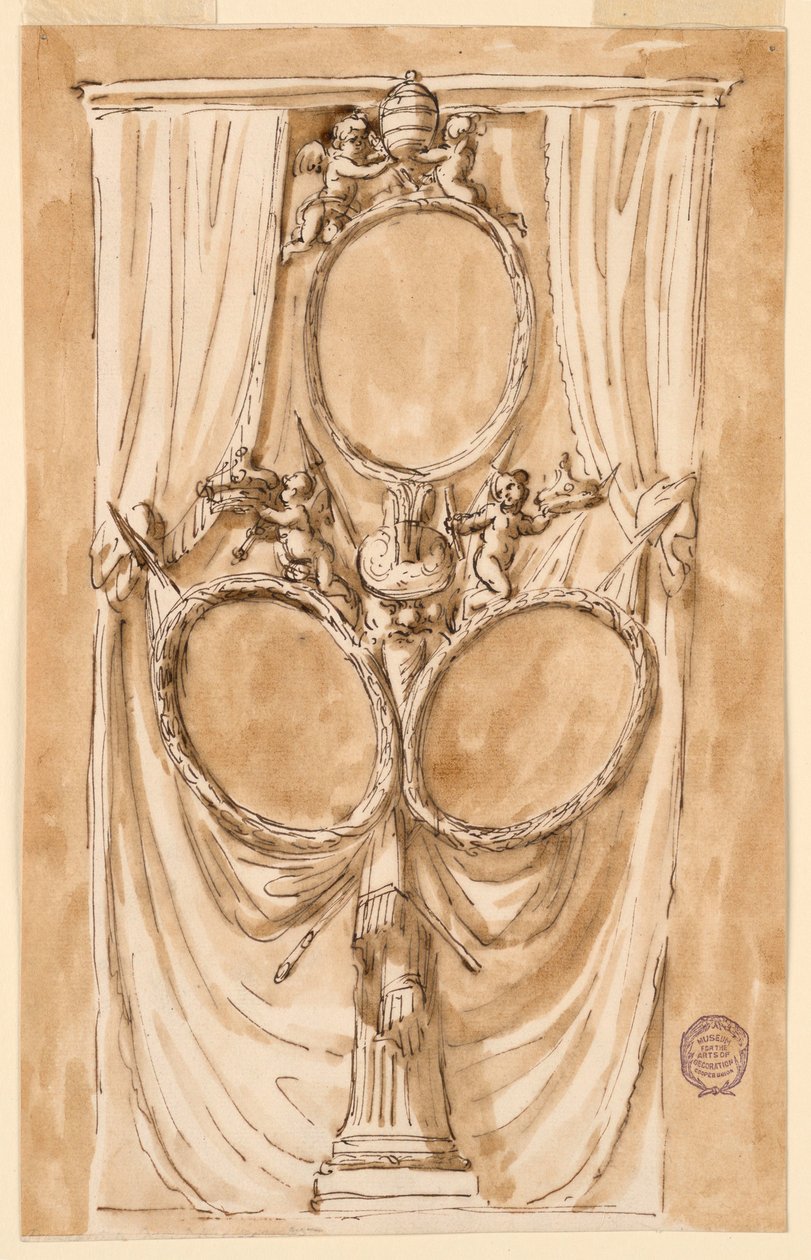 Dibujo, Decoración para retrato del Papa Pío VI y pareja real, ca. 1790 de Unknown artistUnknown artist