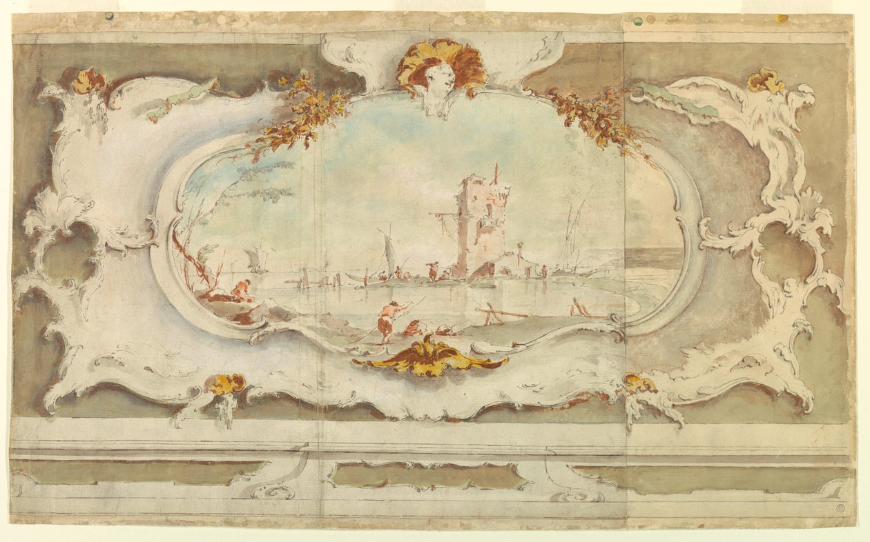 Dibujo, Cartela decorativa con un paisaje, ca. 1770 de Unknown artistUnknown artist
