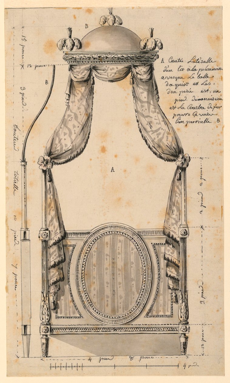 Dibujo, Diseño para una cama de estilo polaco, 1780 de Unknown artistUnknown artist