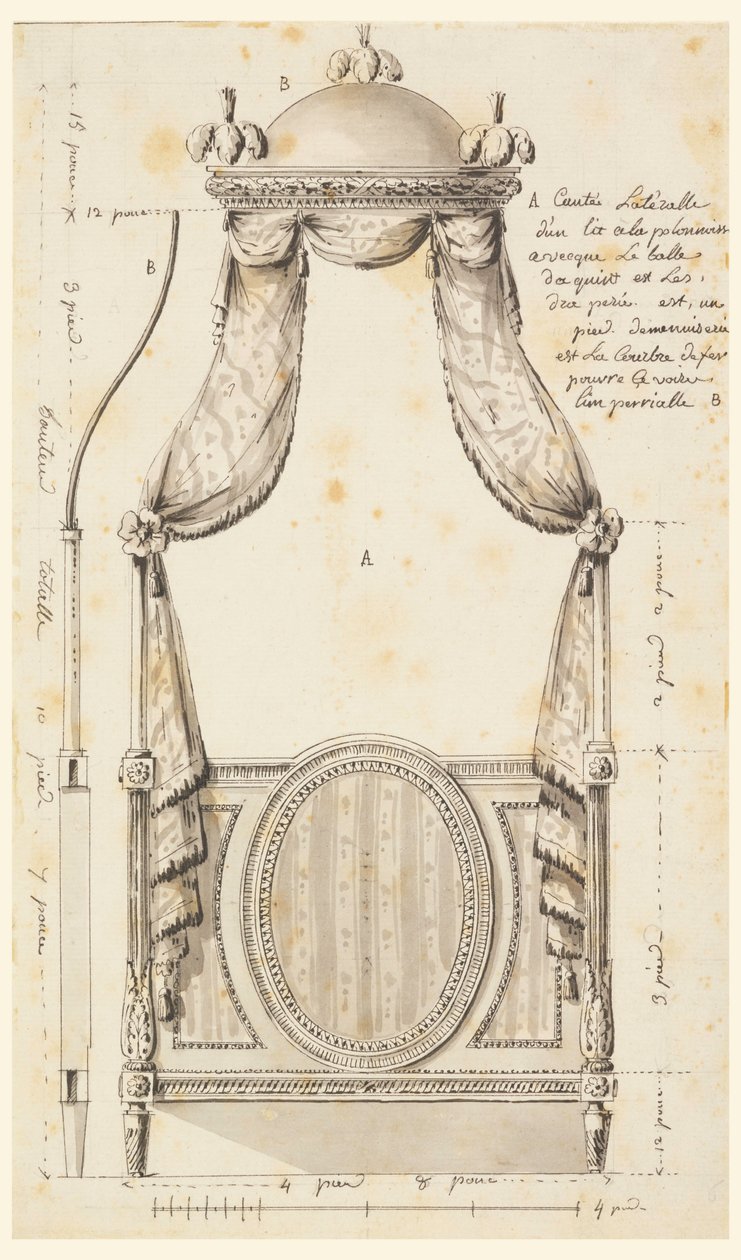 Dibujo, Diseño para una cama de estilo polaco, 1780 de Unknown artistUnknown artist