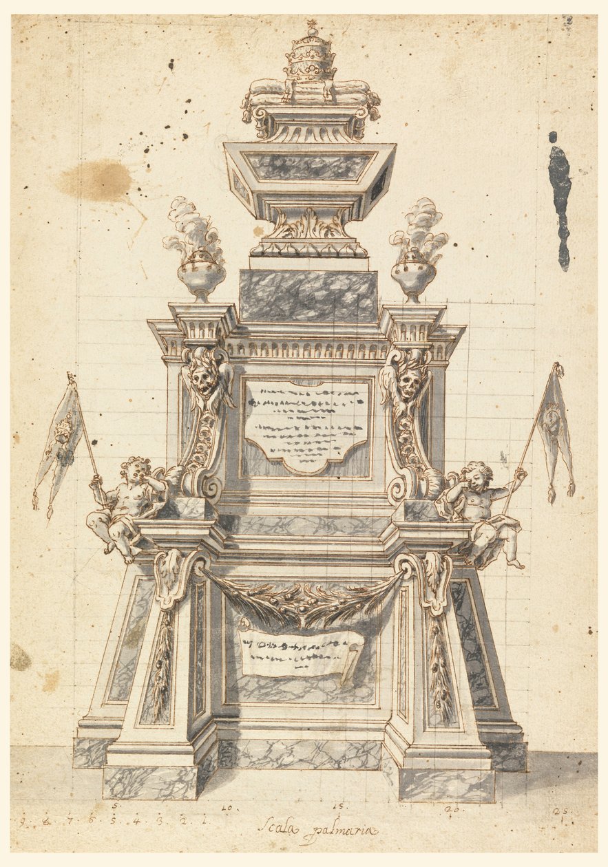 Dibujo, Diseño de catafalco para el funeral de un Papa, probablemente Clemente XI, 1721 de Unknown artistUnknown artist