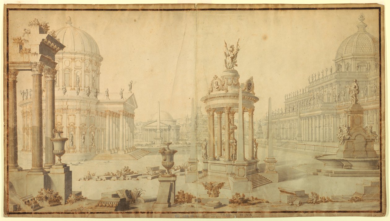 Dibujo, escenografía: Fantasía arquitectónica, principios del siglo XVIII de Unknown artistUnknown artist