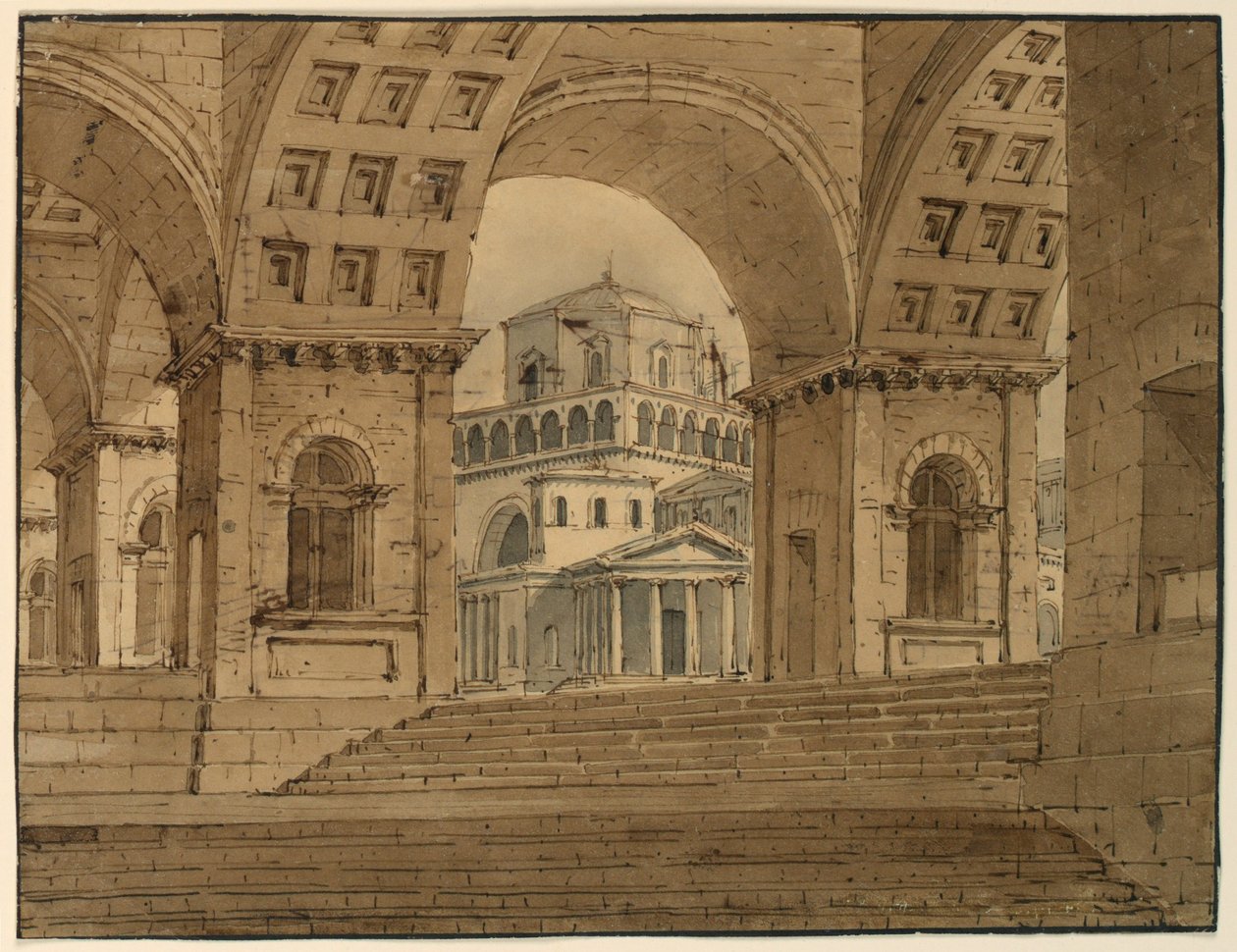 Dibujo, escenografía, vista de la ciudad desde el palacio, principios del siglo XIX de Unknown artistUnknown artist
