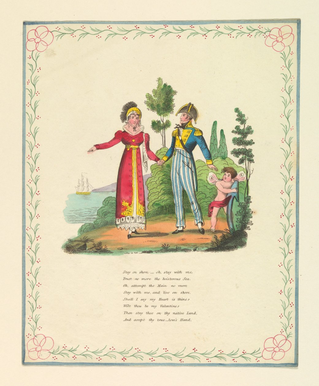 Tarjeta de felicitación, "Quédate en tierra, - oh, quédate conmigo...", ca. 1821 de Unknown artistUnknown artist