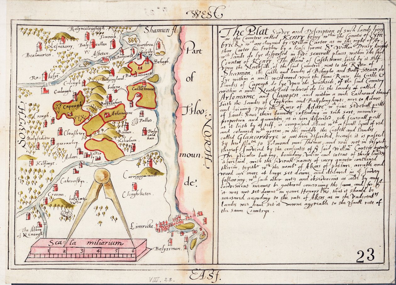 Mapa del siglo XVI del condado de Limerick, Irlanda, c.1588 (papel, lino) de Unknown artist