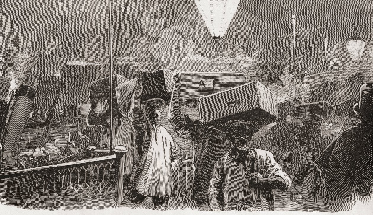 5 A. M. en el mercado de pescado de Billingsgate, Londres, Inglaterra en el siglo XIX de Unknown artist
