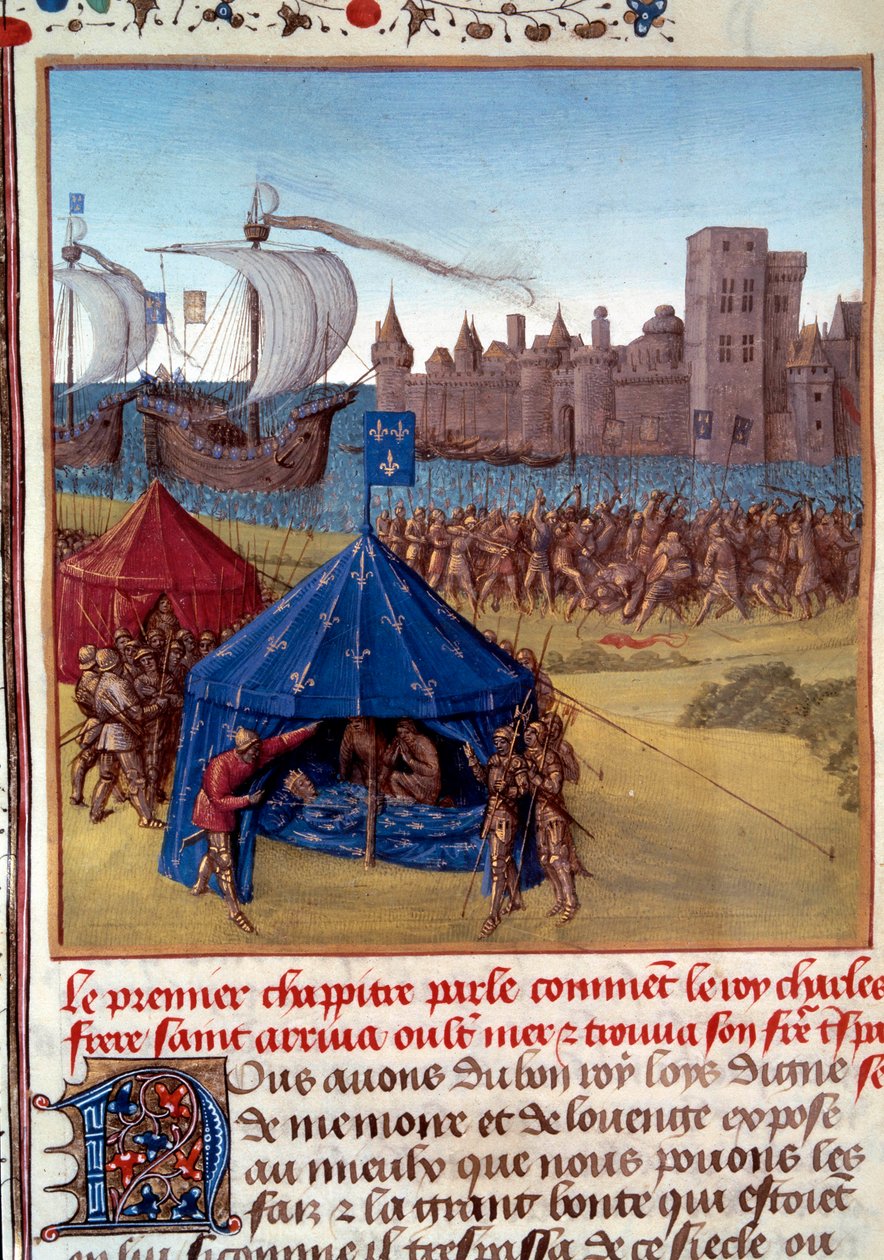 Octava Cruzada: La muerte de San Luis (Luis IX) (1214/1215-1270) por la peste en Túnez. Miniatura tomada de 