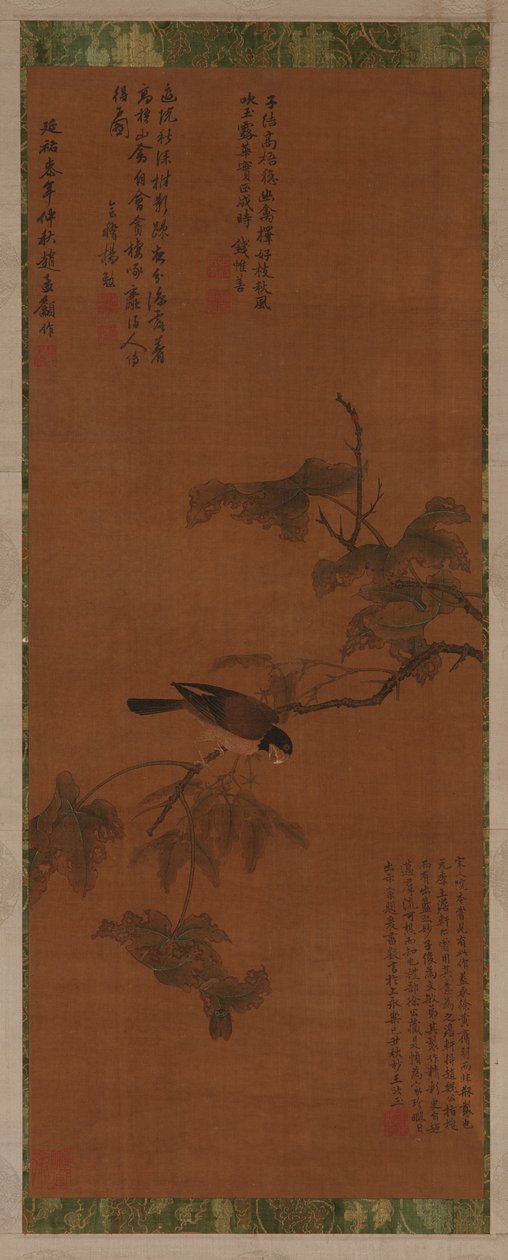 Un pájaro en una rama frondosa de Unknown artist