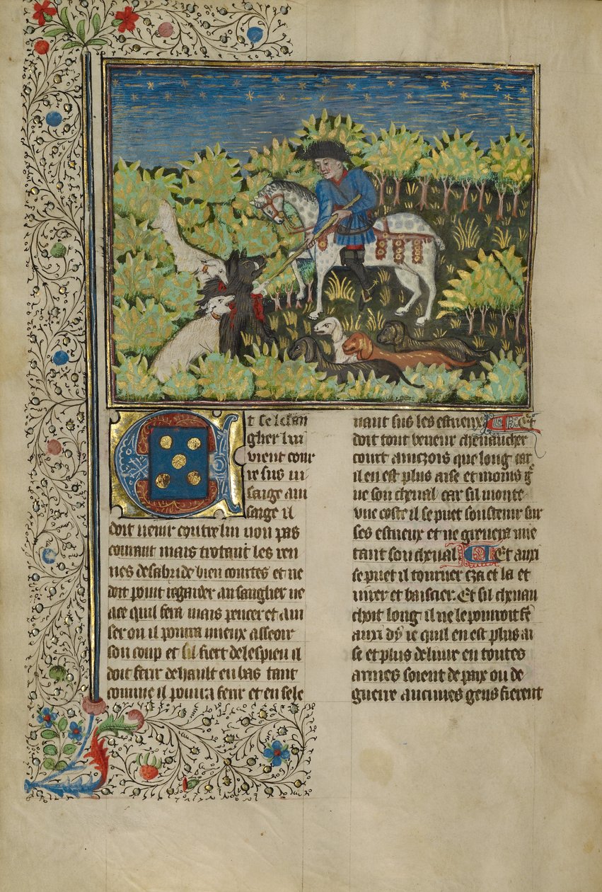 Un cazador y sus perros matan a un jabalí de Unknown artist