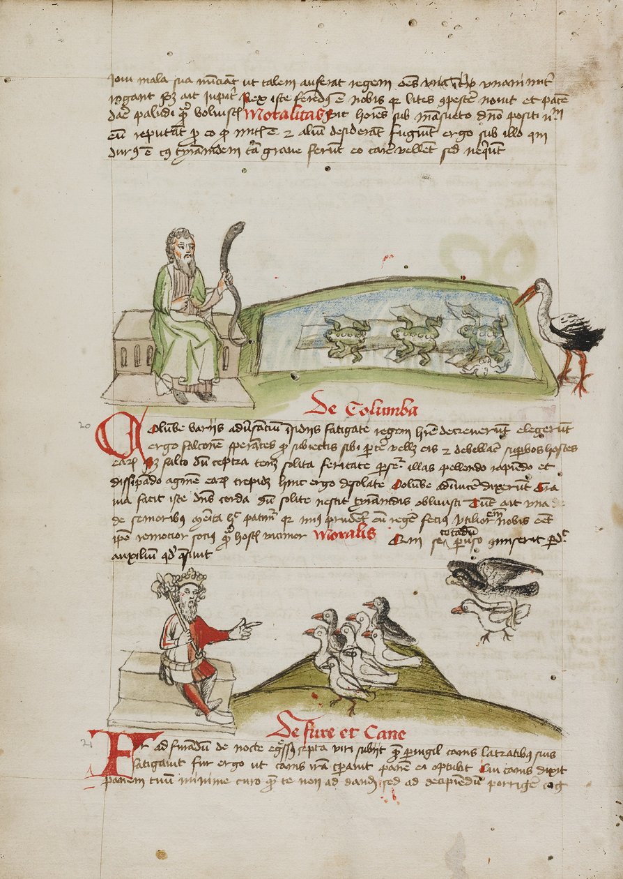 Un hombre con una serpiente en la mano; un rey hablando a una bandada de palomas de Unknown artist