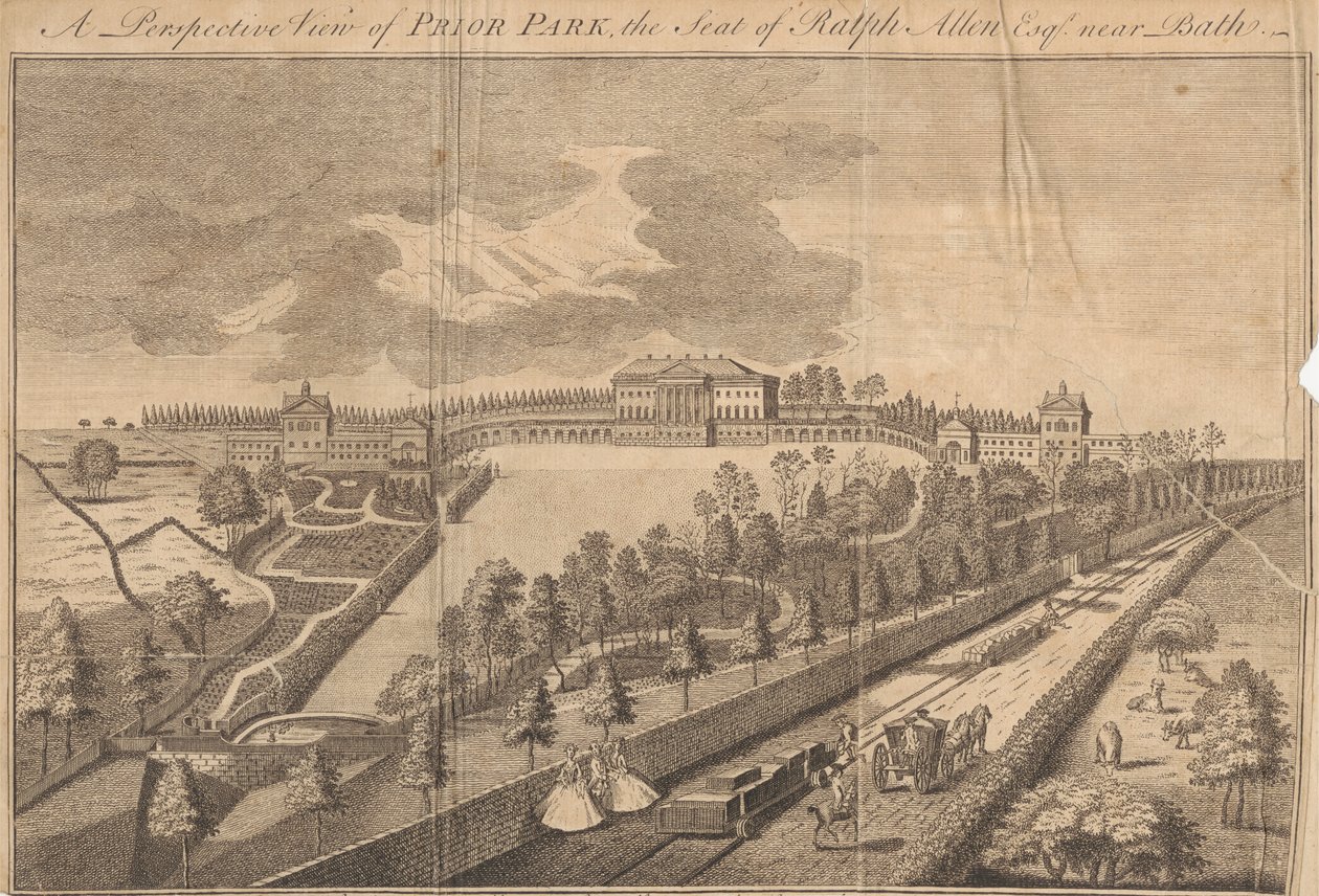 Vista en perspectiva de Prior Park, la sede de Ralph Allen Esq. cerca de Bath de Unknown artist
