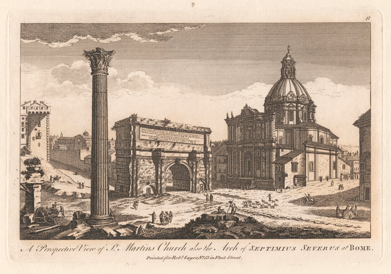 Vista en perspectiva de la iglesia de San Martín y del Arco de Neptimio Severo en Roma. de Unknown artist