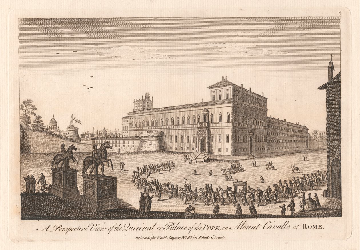Vista en perspectiva del Quirinal o Palacio del Papa, en el monte Cavalle de Roma de Unknown artist