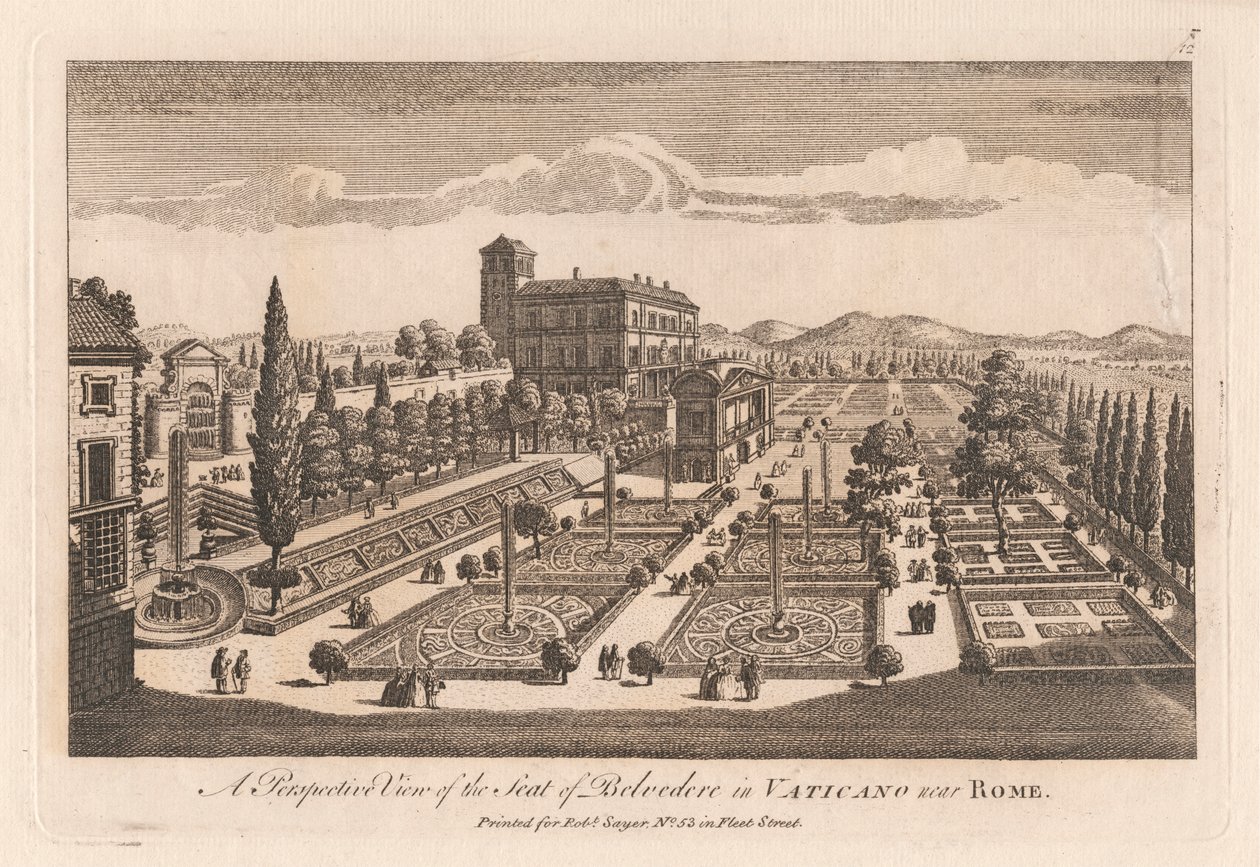 Vista en perspectiva de la sede de Belevedere en el Vaticano, cerca de Roma de Unknown artist