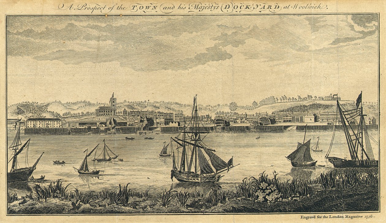 Perspectiva de la ciudad y del astillero de Su Majestad en Woolwich. de Unknown artist