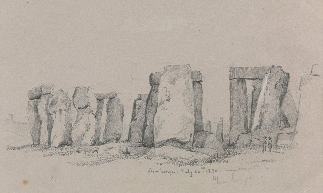 Vista de Stonehenge con dos figuras en primer plano de Unknown artist