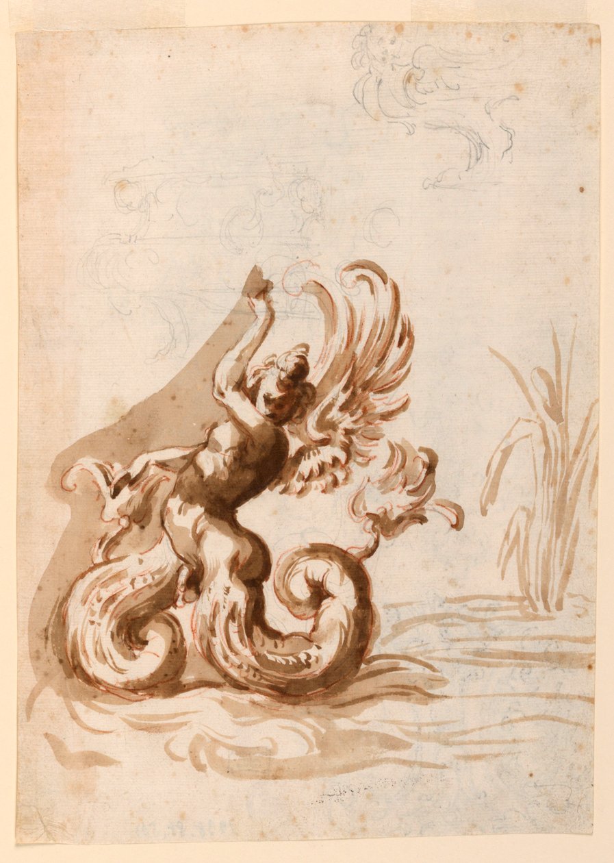 Un hermafrodita alado y bocetos para un cuenco de Unknown artist