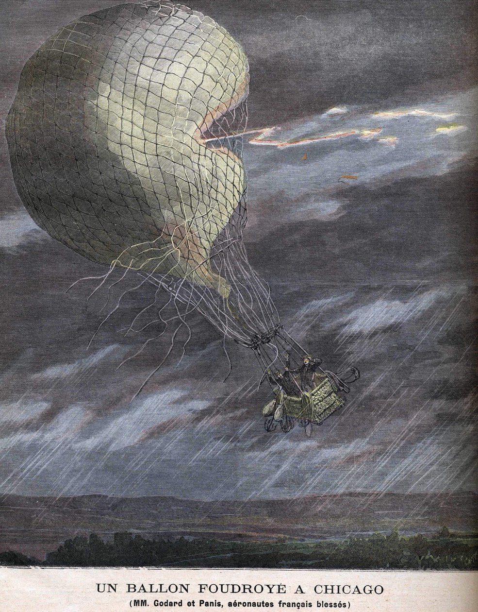 Un globo golpeado en Chicago. Louis Godard Jr. (1858-1933) y Panis heridos el sábado 25 de julio de Unknown artist