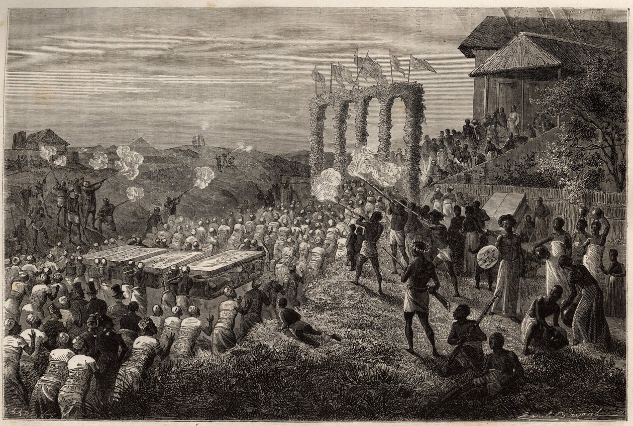 Un cortejo nupcial en Tete (Mozambique). Grabado para ilustrar los primeros viajes del Dr. Livingstone al sur de África de 1840 a 1856, en “Le tour du monde, nouveau journal des voyages” publicado bajo la dirección de Edouard Charton de Unknown artist