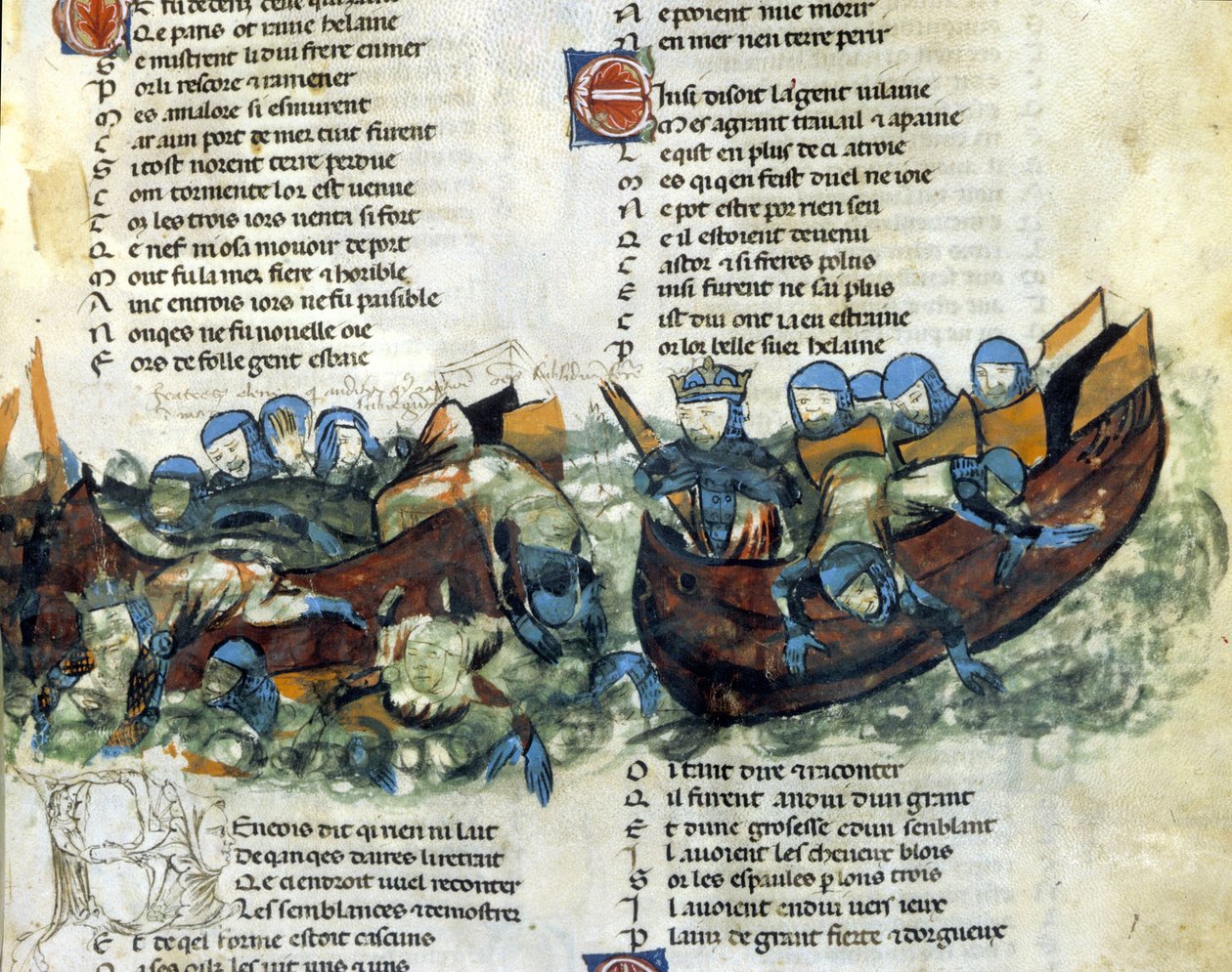 Una batalla naval. Miniatura del siglo XIII de Unknown artist