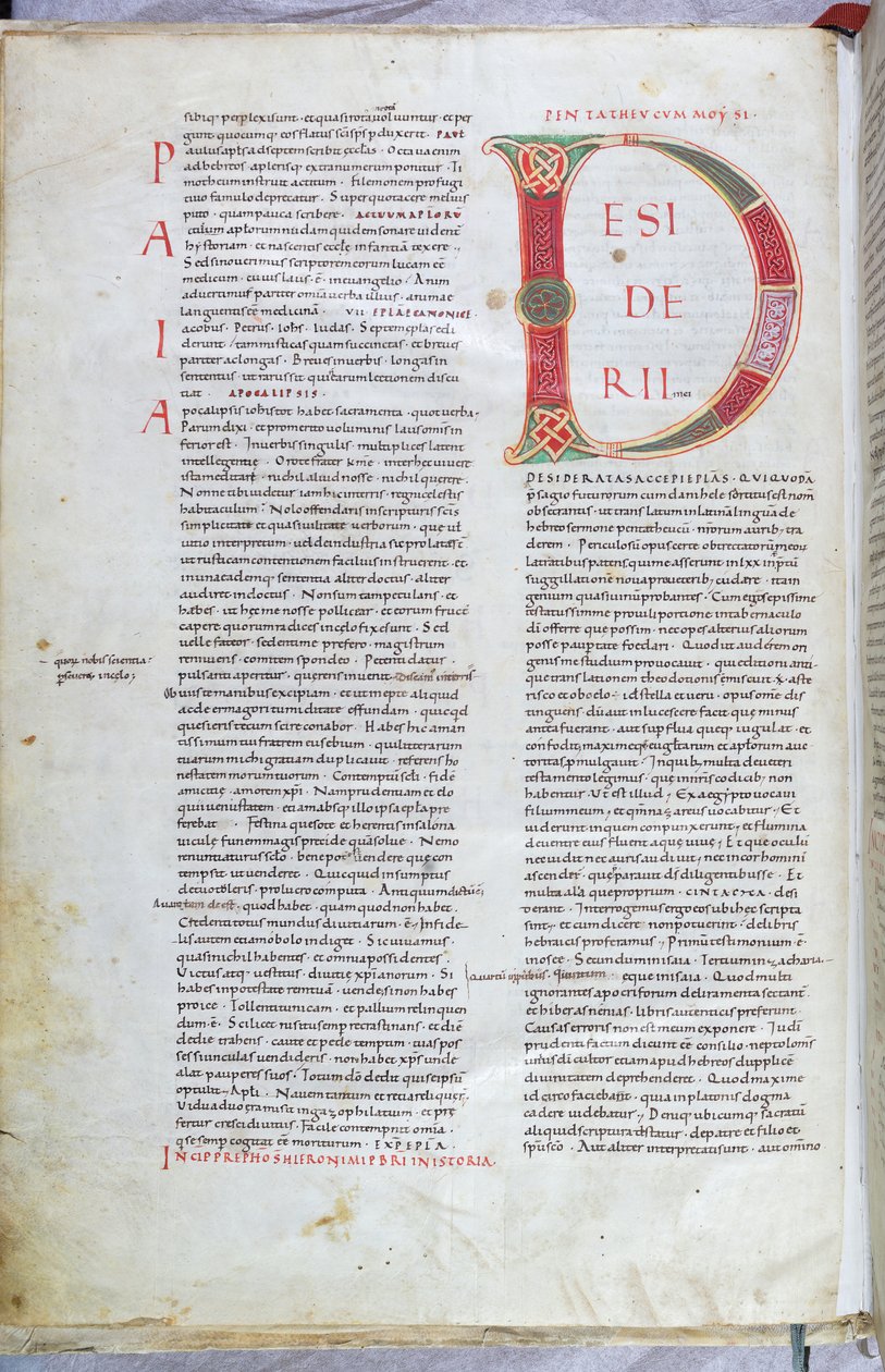 Una página de la Biblia del siglo XI con la letra D mayúscula de Unknown artist