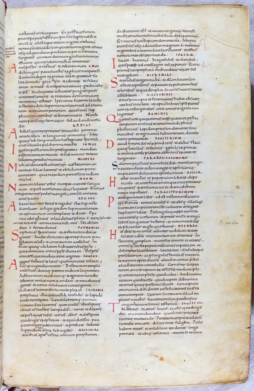 Página de la Biblia del siglo XI que presenta los distintos libros del Antiguo Testamento de Unknown artist